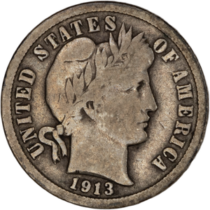 1913 Barber Silver Dime VG Main Image