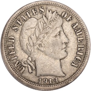 1914 Barber Silver Dime             AU58 Main Image