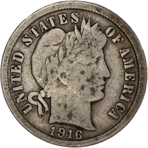 1916 Barber Silver Dime VG Main Image