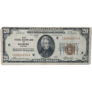 1929 $20 Federal Reserve Bank Note Main Image