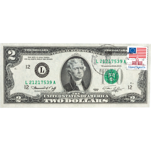 1976 $2 Federal Reserve Note 1st Day of Issue, with Stamp Main Image