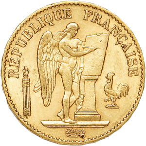 1871-1898 France 20 Francs Gold Angel Main Image