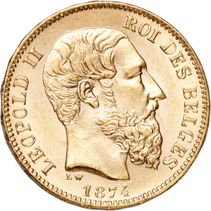 1867-1882 Belgium Gold 20 Francs in Air-Tite Main Image