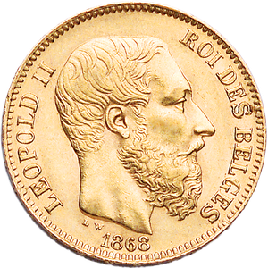 1867-1882 Belgium Gold 20 Francs CIRC Main Image