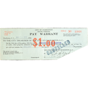 1932 SC Large $1 Pay Warrant Main Image