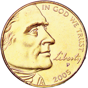 2005 Gold-Plated Jefferson Bison Nickel Main Image