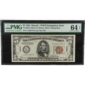 1934 $5 Federal Reserve Note Hawaii Mule Note Main Image