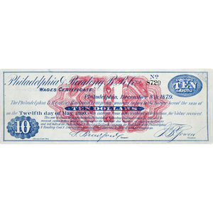 1879 Railroad Wage Certificate, New Unused Main Image