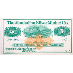 1870s $5 Manhattan Silver Mining Co. Scrip Main Image