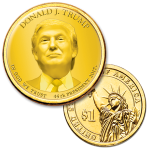 Colorized "Modern Presidents" Dollar with Golden Hue - Donald Trump Main Image