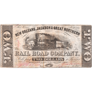 1861 New Orleans, Jackson and Great Northern Railroad Company $2 Note Main Image