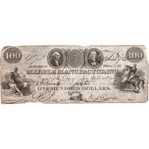 1826 $100 New York Marble Manufacturing Obsolete Note Main Image