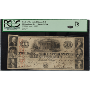 1837 Bank of the US 3rd $500 Philadelphia PA Main Image