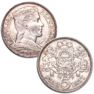1929-1932 Latvia Silver 5 Lati Main Image