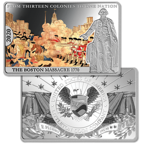 2020 Boston Massacre 13 Colonies to One Nation Silver-Plated 100 gram Copper Bar Main Image