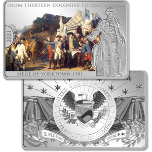 2021 Siege of Yorktown 13 Colonies to One Nation Silver-Plated 100 gram Copper Bar Main Image