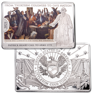 2021 Patrick Henry 13 Colonies to One Nation Silver-Plated 100 gram Copper Bar Main Image