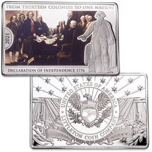 2021 Declaration of Independence 13 Colonies to One Nation Silver-Plated 100 gram Copper Bar Main Image