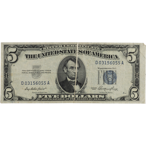 1953 $5 Silver Certificate Interior Gutter Fold Main Image