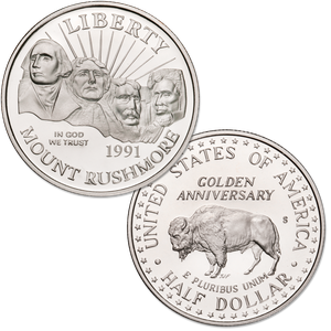1991 Mount Rushmore Golden Anniversary Clad Half Dollar Main Image