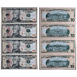 Uncut Sheet of Four Series 2009 $10 Federal Reserve Notes Main Image