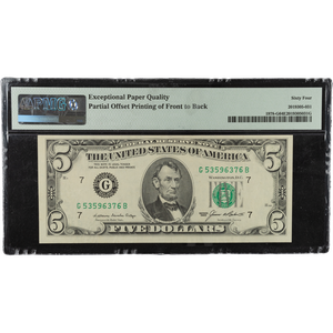 1985 $5 Federal Reserve Note Insufficient Inking Error Main Image