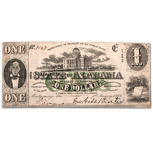1863 State of Alabama $1 Note Main Image