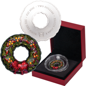2021 Hand-Enameled Fiji Silver $2 Holiday Wreath Main Image