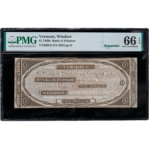 1830s $1 Bank of Windsor, VT Obsolete Note Main Image