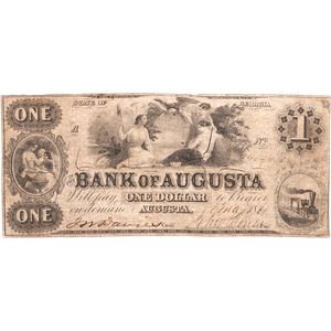 1830s-1860s $1 Augusta, Georgia Obsolete Note Main Image