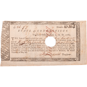 1780-1782 State of Connecticut Revolutionary War Soldier Bond Main Image