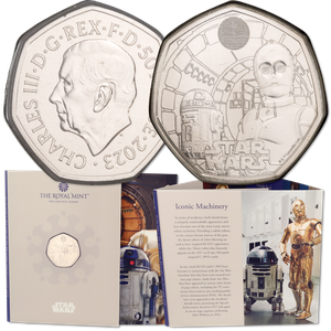 2023 Great Britain Copper-Nickel 50 Pence Star Wars R2-D2 and C-3PO Main Image
