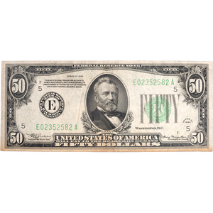 1934 $50 Federal Reserve Note, Dark Green Seal Main Image