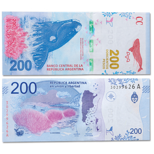 2016 Argentina 200 Pesos Whale Note Main Image