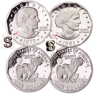 1979 & 1981 Clear "S" Susan B. Anthony Dollar Set, Choice Proof, PR63 Main Image