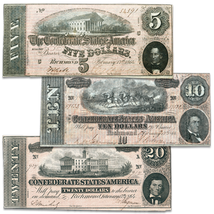 3-Note Set of Historic 1864 Confederacy Notes Main Image