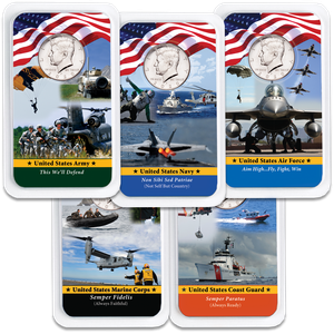 All Five 2020 Kennedy Half Dollars in Armed Forces Showpaks Main Image