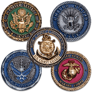 Army, Navy, Air Forces, Marines and Coast Guard Military Branches Challenge Coin Main Image