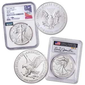 2021 T1 & T2 Silver American Eagle with Designers Signatures Main Image