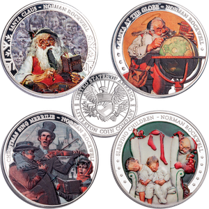 Norman Rockwell Silver-Plated Santa Round Set Main Image