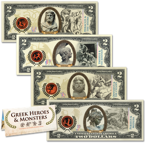 Colorized $2 Federal Reserve Note Greek Heroes & Monsters Set Main Image