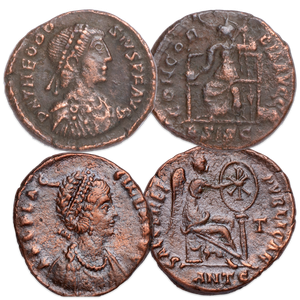 A.D. 379-395 Aelia Flaccilla & Theodosius I Bronze Coins Main Image