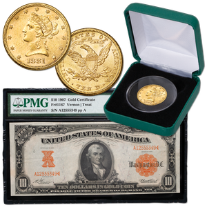 1907 $10 Gold Certificate & 1880-1903 $10 Gold Liberty Head Gold Piece Main Image