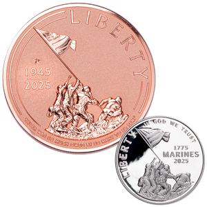 2025-P Marines 250th Anniversary Dollar & 2025 Liberia 5 oz. End of WWII Copper $1 Main Image