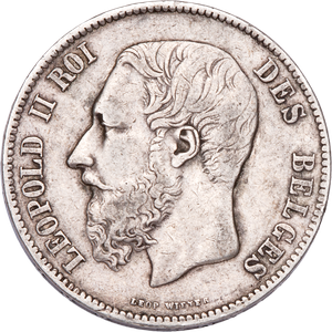 1865-1878 Belgium Silver 5 Francs Main Image
