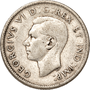 1937-1947 Canada Silver Quarter, King George VI Main Image