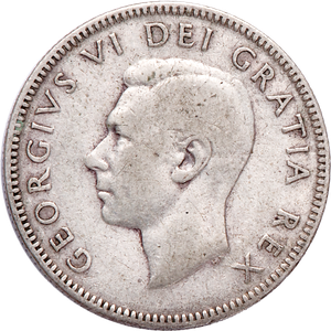 1948-1952 Canada Silver 25¢, King George VI Main Image