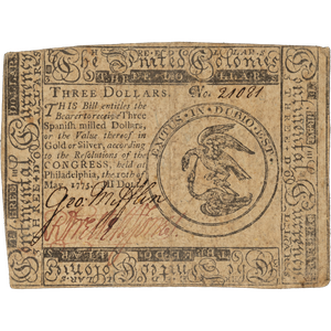 1775 $3 Continental Currency Main Image