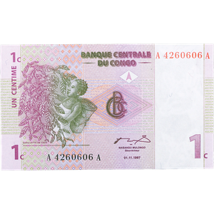 1997 Democratic Republic of Congo 1 Centime UNC Main Image