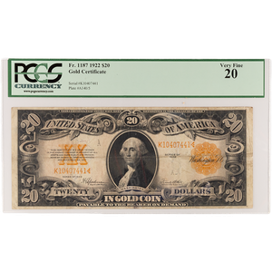 1922 $20 Gold Certificate Littleton Coin Company